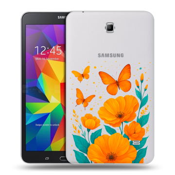 Силиконовый чехол на Samsung GALAXY Tab 4 7.0 с принтом цветы бабочки