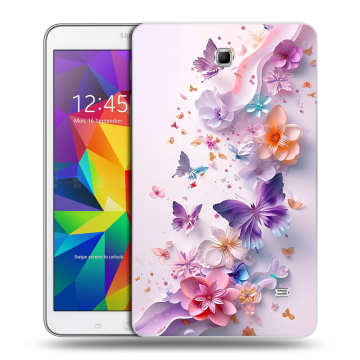 Силиконовый чехол на Samsung GALAXY Tab 4 8.0 с принтом цветы бабочки Силиконовый чехол на Samsung GALAXY Tab 4 8.0 с принтом цветы бабочки