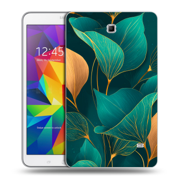 Силиконовый чехол на Samsung GALAXY Tab 4 8.0 с принтом Листья и золото