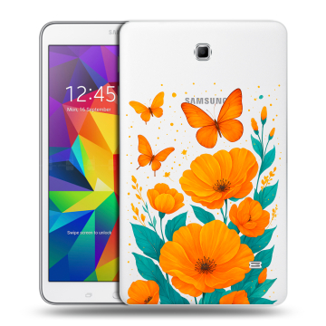 Силиконовый чехол на Samsung GALAXY Tab 4 8.0 с принтом цветы бабочки