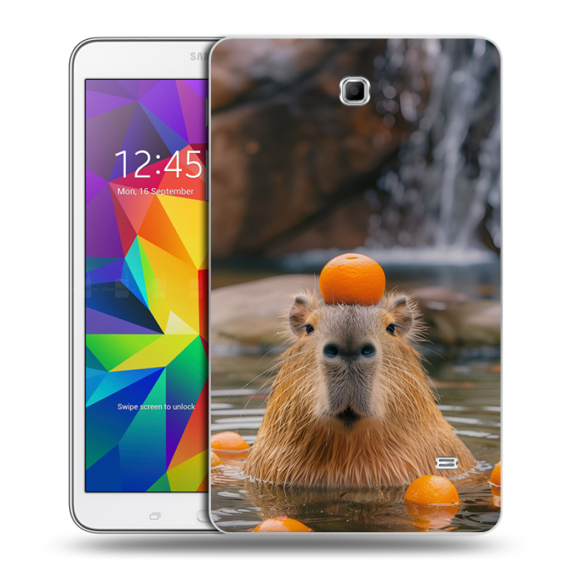 Силиконовый чехол на Samsung GALAXY Tab 4 8.0 с принтом Капибара с апельсином Силиконовый чехол на Samsung GALAXY Tab 4 8.0 с принтом Капибара с апельсином