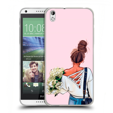 Силиконовый чехол на HTC Desire 816 с принтом Девушка и букет