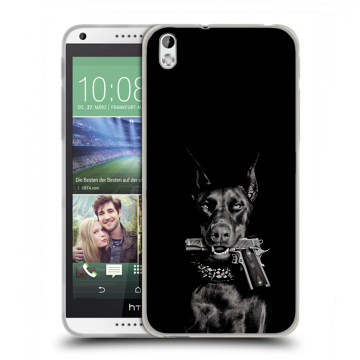 Силиконовый чехол на HTC Desire 816 с принтом Доберман и пистолет