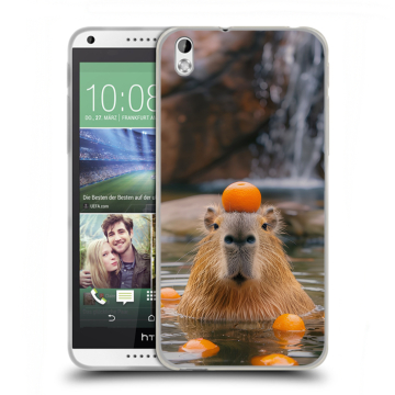 Силиконовый чехол на HTC Desire 816 с принтом Капибара с апельсином