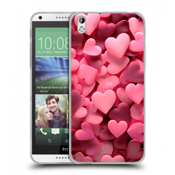 Силиконовый чехол на HTC Desire 816 с принтом розовые сердечки
