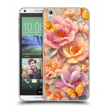 Силиконовый чехол на HTC Desire 816 с принтом Цветы и бабочки