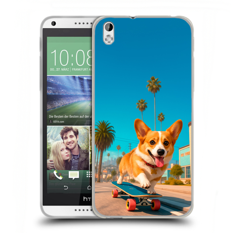 Силиконовый чехол на HTC Desire 816 с принтом Корги на скейте Силиконовый чехол на HTC Desire 816 с принтом Корги на скейте