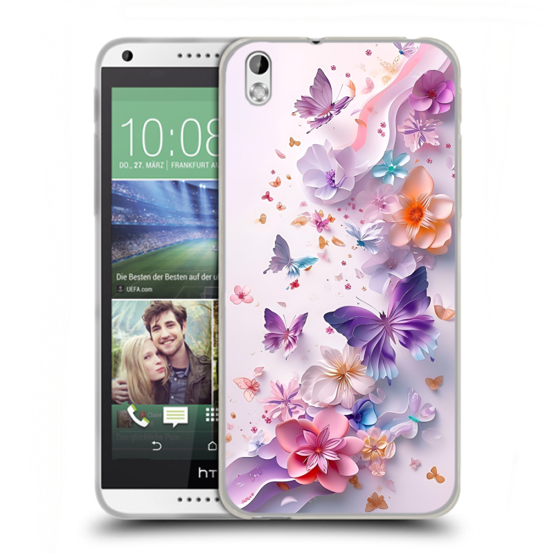 Пластиковый чехол на HTC Desire 816 с принтом цветы бабочки Пластиковый чехол на HTC Desire 816 с принтом цветы бабочки