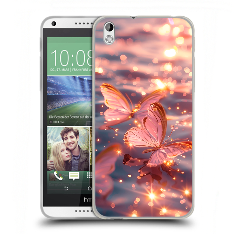 Пластиковый чехол на HTC Desire 816 с принтом бабочки розовые Пластиковый чехол на HTC Desire 816 с принтом бабочки розовые