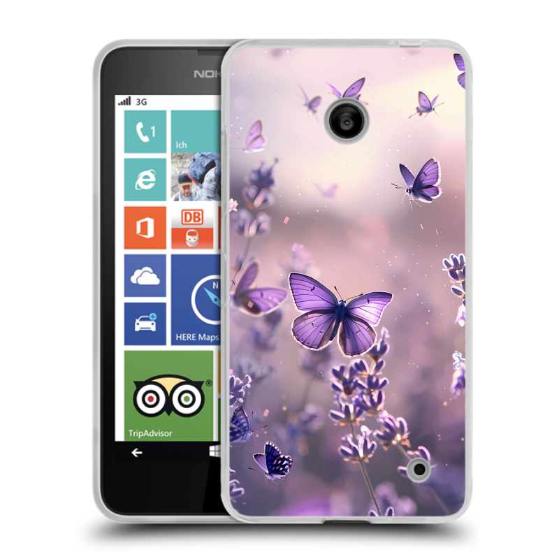 Пластиковый чехол на Nokia Lumia 630 с принтом бабочки и лаванда Пластиковый чехол на Nokia Lumia 630 с принтом бабочки и лаванда