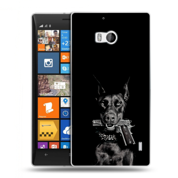 Силиконовый чехол на Nokia Lumia 930 с принтом Доберман и пистолет Силиконовый чехол на Nokia Lumia 930 с принтом Доберман и пистолет