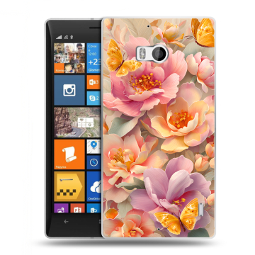 Силиконовый чехол на Nokia Lumia 930 с принтом Цветы и бабочки Силиконовый чехол на Nokia Lumia 930 с принтом Цветы и бабочки
