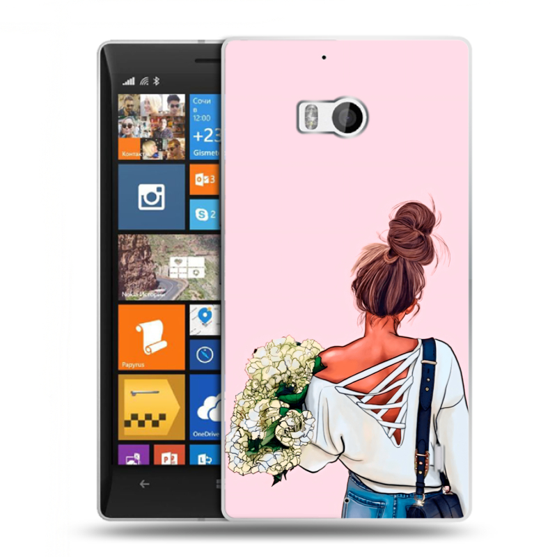Силиконовый чехол на Nokia Lumia 930 с принтом Девушка и букет Силиконовый чехол на Nokia Lumia 930 с принтом Девушка и букет