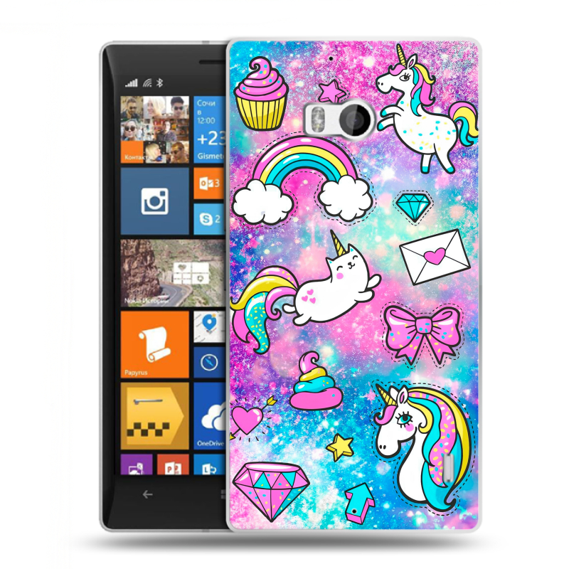 Силиконовый чехол на Nokia Lumia 930 с принтом Единороги Силиконовый чехол на Nokia Lumia 930 с принтом Единороги