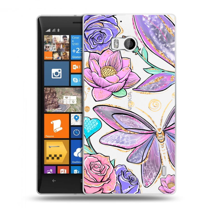 Силиконовый чехол на Nokia Lumia 930 с принтом Бабочки и цветы Силиконовый чехол на Nokia Lumia 930 с принтом Бабочки и цветы