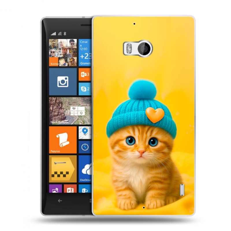 Пластиковый чехол на Nokia Lumia 930 с принтом Котенок в шапке Пластиковый чехол на Nokia Lumia 930 с принтом Котенок в шапке