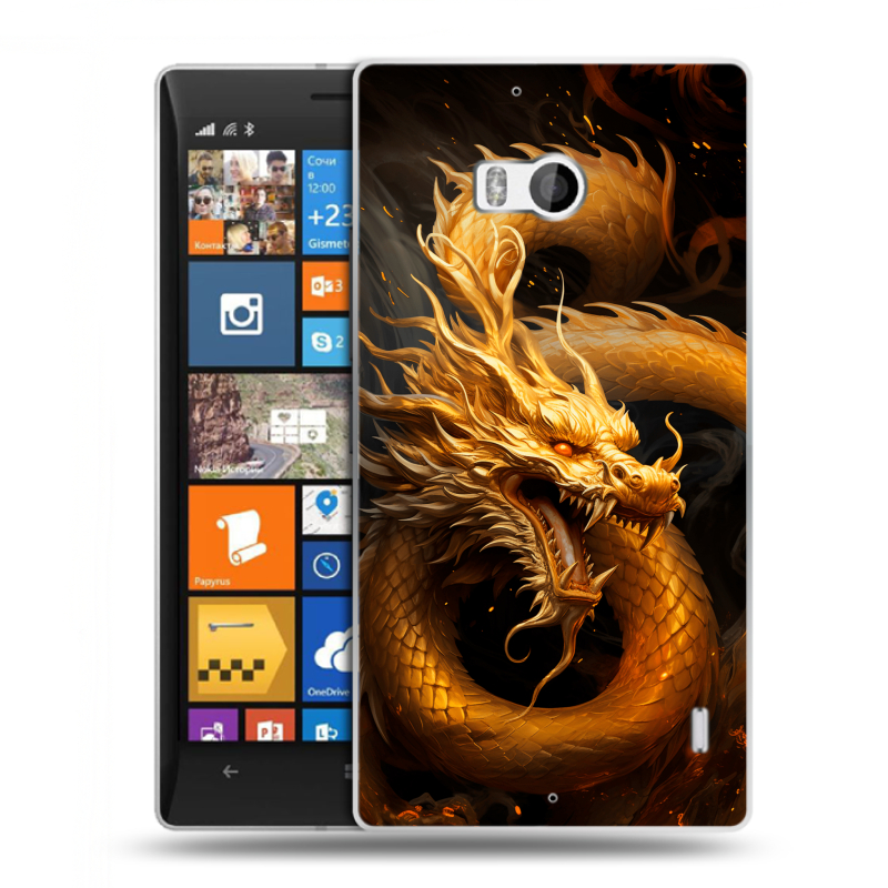 Силиконовый чехол на Nokia Lumia 930 с принтом Золотой дракон Силиконовый чехол на Nokia Lumia 930 с принтом Золотой дракон