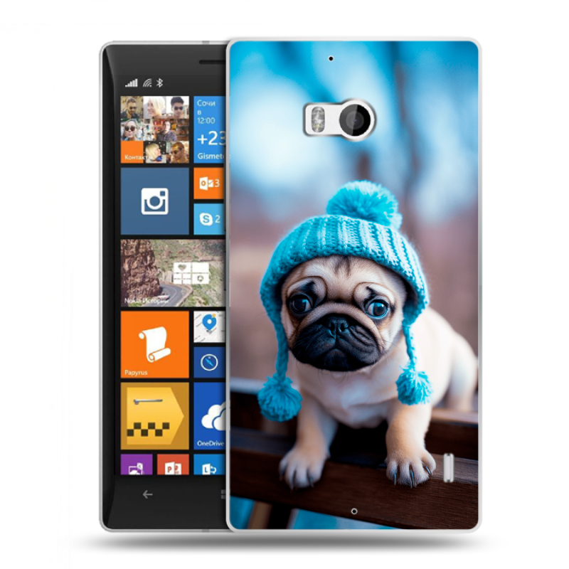 Пластиковый чехол на Nokia Lumia 930 с принтом Мопс в шапке Пластиковый чехол на Nokia Lumia 930 с принтом Мопс в шапке