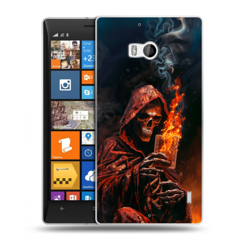 Силиконовый чехол на Nokia Lumia 930 с принтом Скелет и карты Силиконовый чехол на Nokia Lumia 930 с принтом Скелет и карты