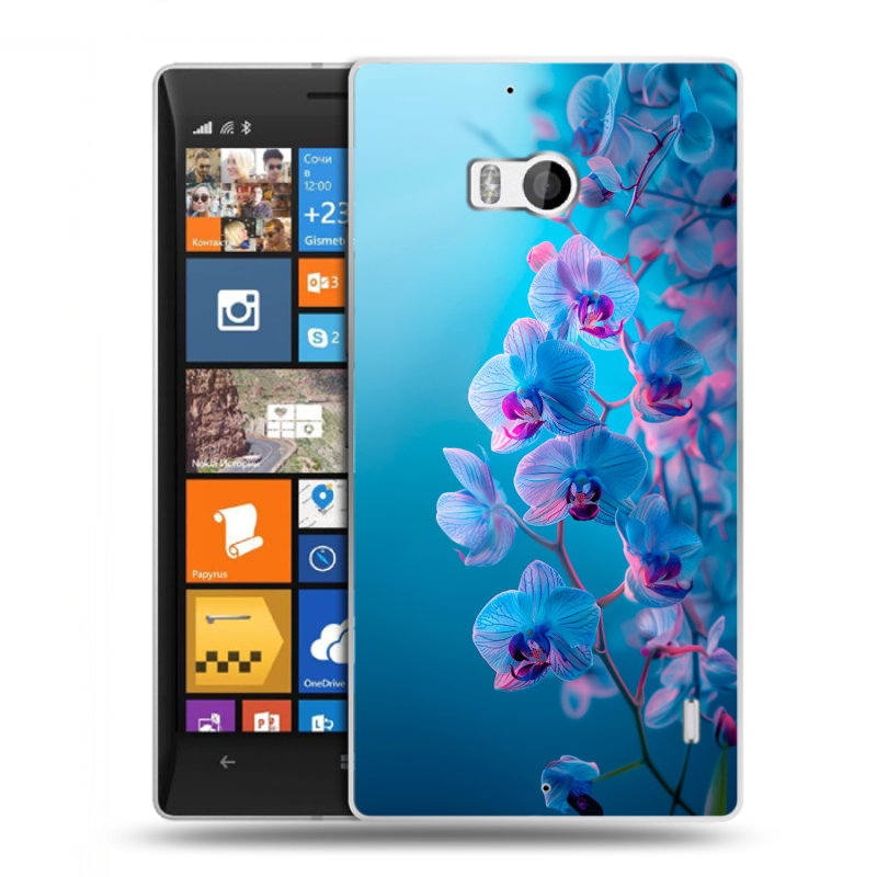 Силиконовый чехол на Nokia Lumia 930 с принтом голубые орхидеи Силиконовый чехол на Nokia Lumia 930 с принтом голубые орхидеи