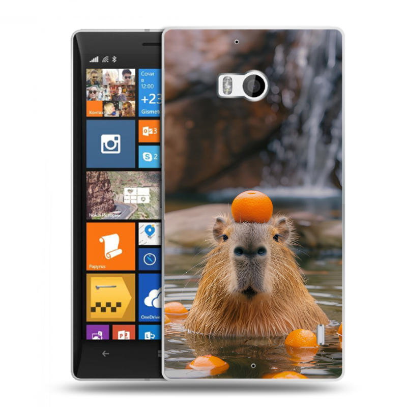 Пластиковый чехол на Nokia Lumia 930 с принтом Капибара с апельсином Пластиковый чехол на Nokia Lumia 930 с принтом Капибара с апельсином