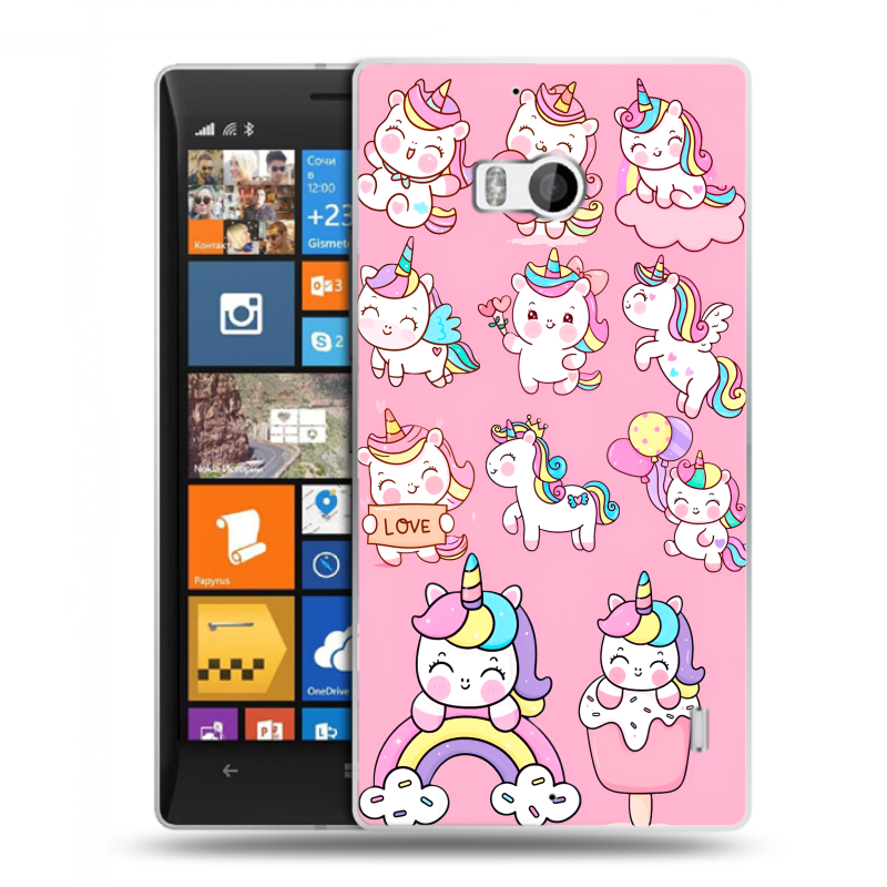 Силиконовый чехол на Nokia Lumia 930 с принтом Единороги и радуга Силиконовый чехол на Nokia Lumia 930 с принтом Единороги и радуга