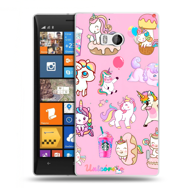 Пластиковый чехол на Nokia Lumia 930 с принтом розовые единороги Пластиковый чехол на Nokia Lumia 930 с принтом розовые единороги
