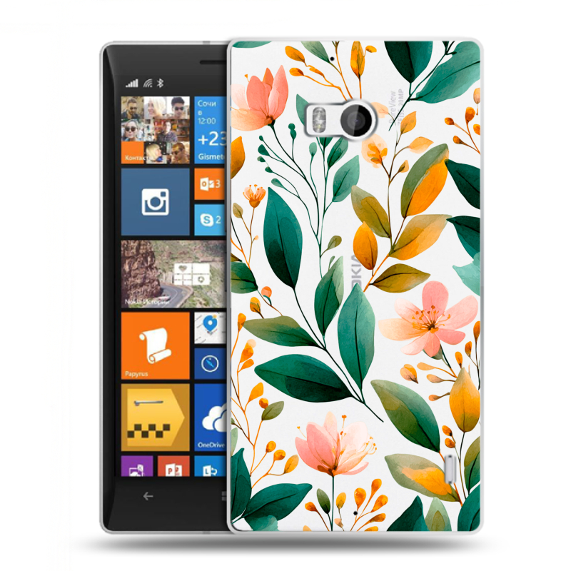 Силиконовый чехол на Nokia Lumia 930 с принтом Цветы паттерн Силиконовый чехол на Nokia Lumia 930 с принтом Цветы паттерн