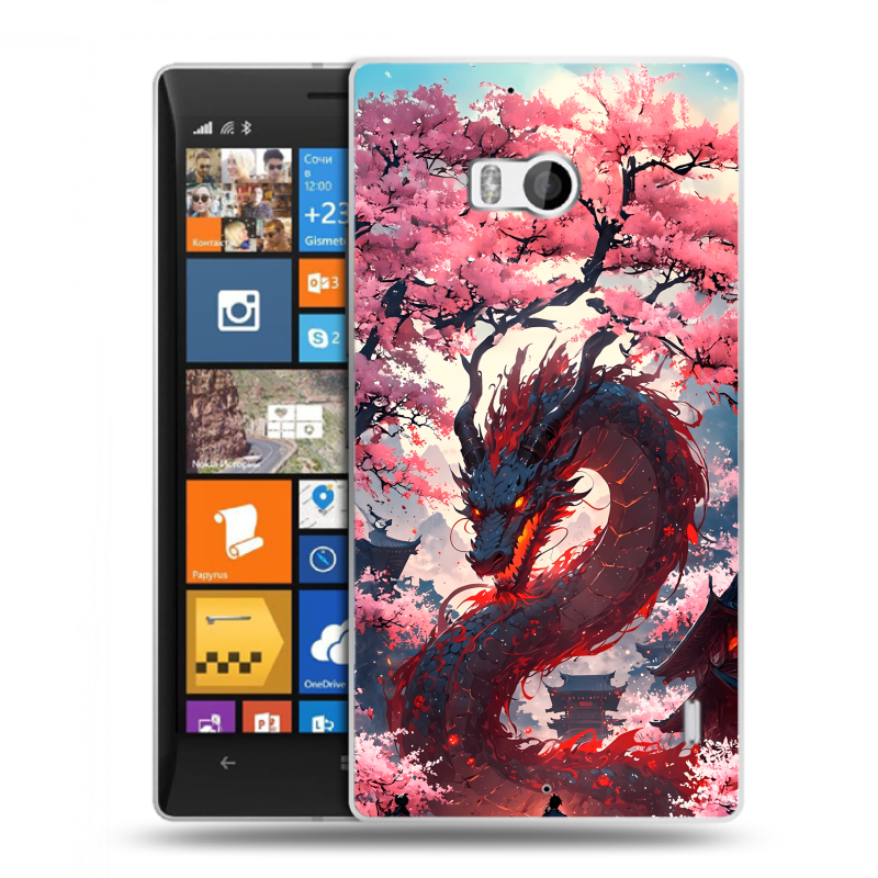 Силиконовый чехол на Nokia Lumia 930 с принтом Дракон Японский Силиконовый чехол на Nokia Lumia 930 с принтом Дракон Японский