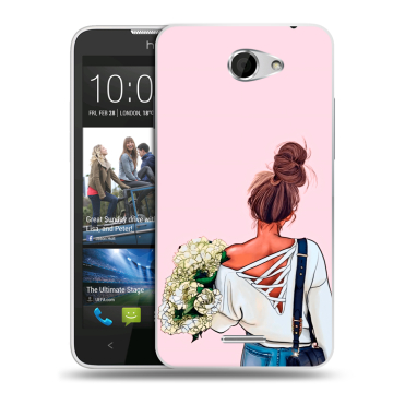 Пластиковый чехол на HTC Desire 516 с принтом Девушка и букет