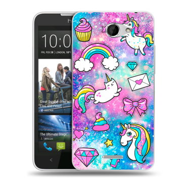 Пластиковый чехол на HTC Desire 516 с принтом Единороги
