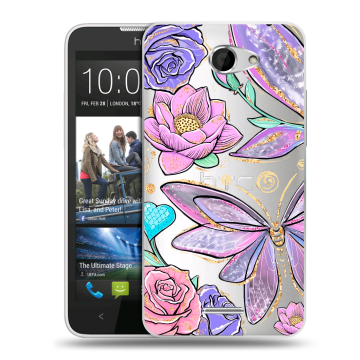 Пластиковый чехол на HTC Desire 516 с принтом Бабочки и цветы