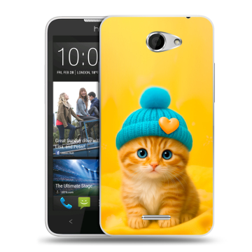 Пластиковый чехол на HTC Desire 516 с принтом Котенок в шапке