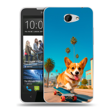 Пластиковый чехол на HTC Desire 516 с принтом Корги на скейте