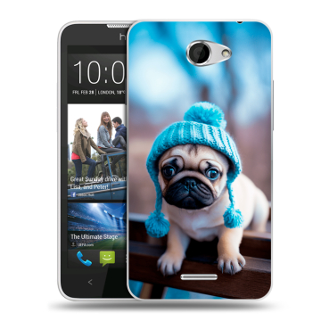 Пластиковый чехол на HTC Desire 516 с принтом Мопс в шапке