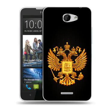 Пластиковый чехол на HTC Desire 516 с принтом Герб России желтый