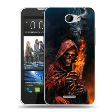 Пластиковый чехол на HTC Desire 516 с принтом Скелет и карты