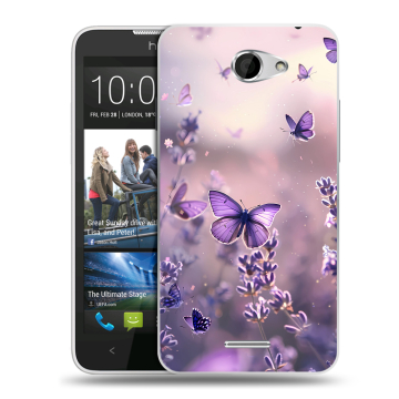 Пластиковый чехол на HTC Desire 516 с принтом бабочки и лаванда