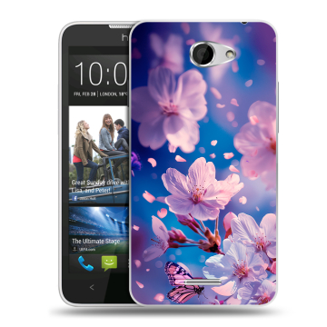 Пластиковый чехол на HTC Desire 516 с принтом цветы бабочки