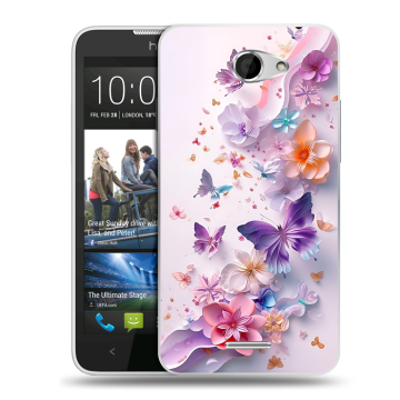 Пластиковый чехол на HTC Desire 516 с принтом цветы бабочки