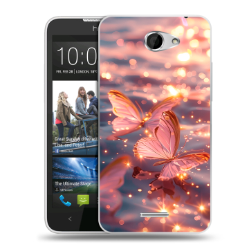 Пластиковый чехол на HTC Desire 516 с принтом бабочки розовые