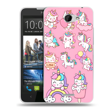 Пластиковый чехол на HTC Desire 516 с принтом Единороги и радуга