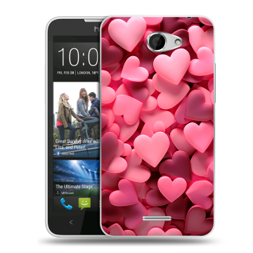 Пластиковый чехол на HTC Desire 516 с принтом розовые сердечки