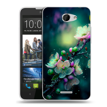 Пластиковый чехол на HTC Desire 516 с принтом Цветы и мрамор