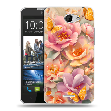 Пластиковый чехол на HTC Desire 516 с принтом Цветы и бабочки Пластиковый чехол на HTC Desire 516 с принтом Цветы и бабочки