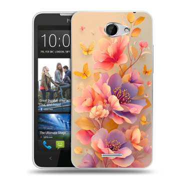 Пластиковый чехол на HTC Desire 516 с принтом Цветы и бабочки Пластиковый чехол на HTC Desire 516 с принтом Цветы и бабочки