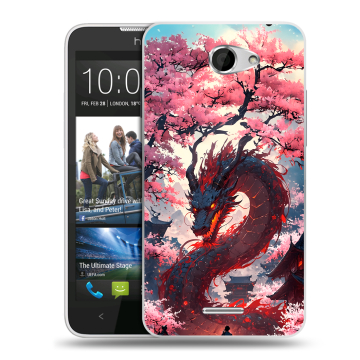 Пластиковый чехол на HTC Desire 516 с принтом Дракон Японский