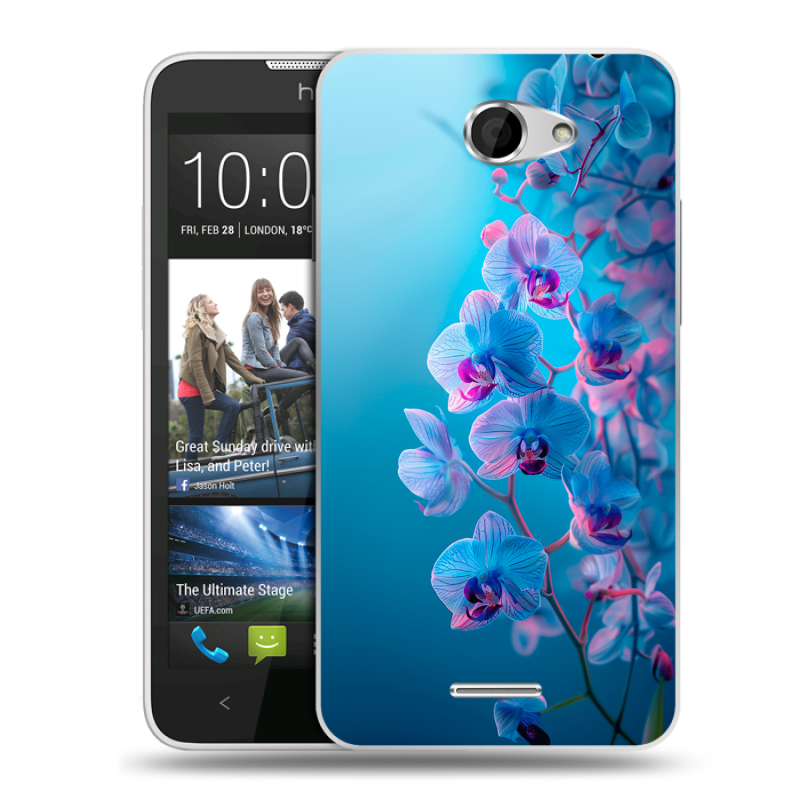 Пластиковый чехол на HTC Desire 516 с принтом голубые орхидеи Пластиковый чехол на HTC Desire 516 с принтом голубые орхидеи