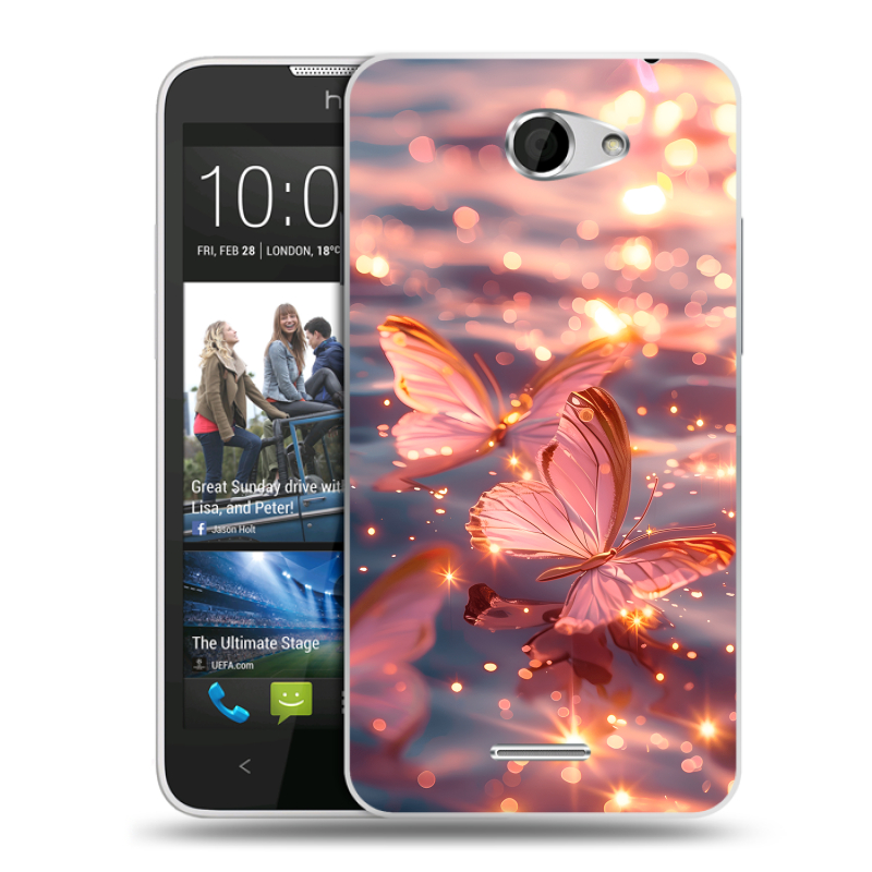 Пластиковый чехол на HTC Desire 516 с принтом бабочки розовые Пластиковый чехол на HTC Desire 516 с принтом бабочки розовые
