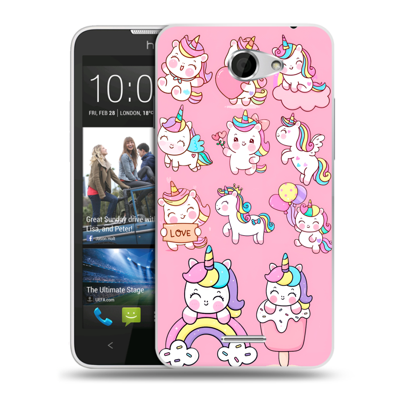 Пластиковый чехол на HTC Desire 516 с принтом Единороги и радуга Пластиковый чехол на HTC Desire 516 с принтом Единороги и радуга